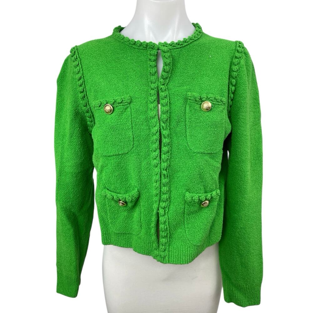 J.Crew Odette Green Button Long Sleeve Pockets Crop Cardigan Sweater Jacket Sz S